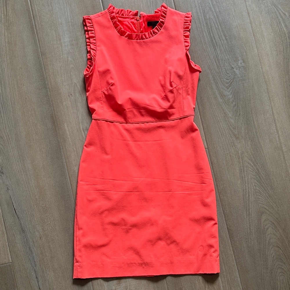 J. Crew Vibrant Coral Ruffle Mini Dress